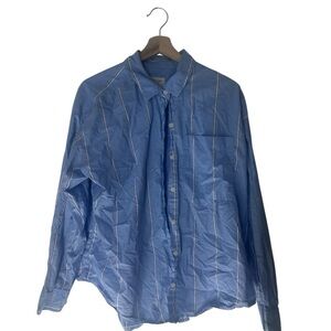 American Eagle Light Blue Stripe Button-Front Shirt